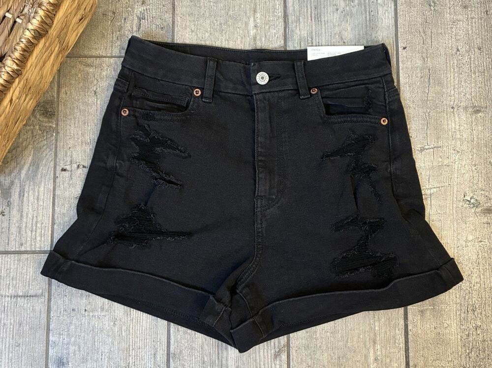 American Eagle Curvy Mom Short Black Distressed Jean Shorts 6 NWT high waisted